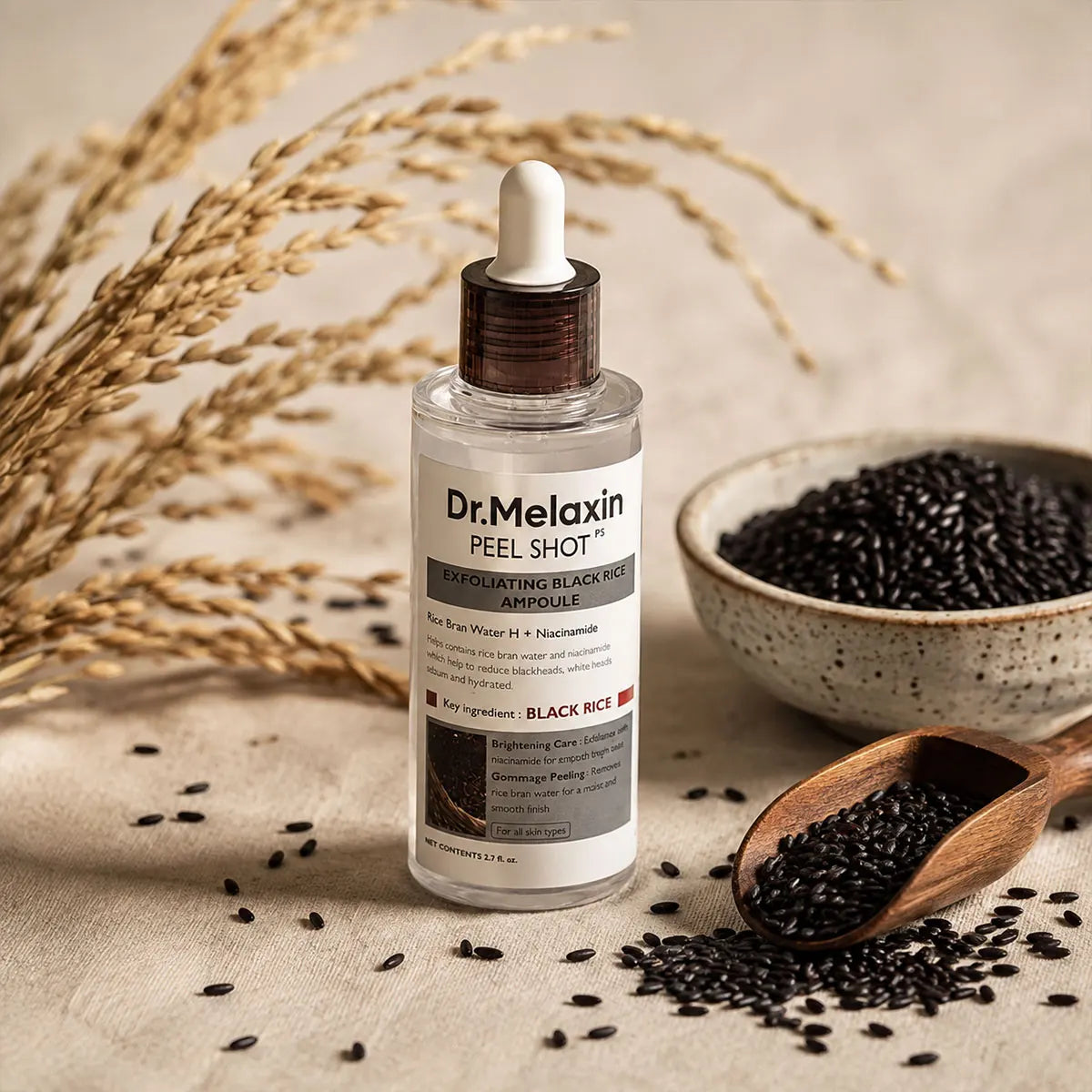 Dr.Melaxin PEEL SHOT EXFOLIATING BLACK RICE AMPOULE 80ml, Refine Texture, Soften Skin, Korean Cosmetics, Korean Skincare