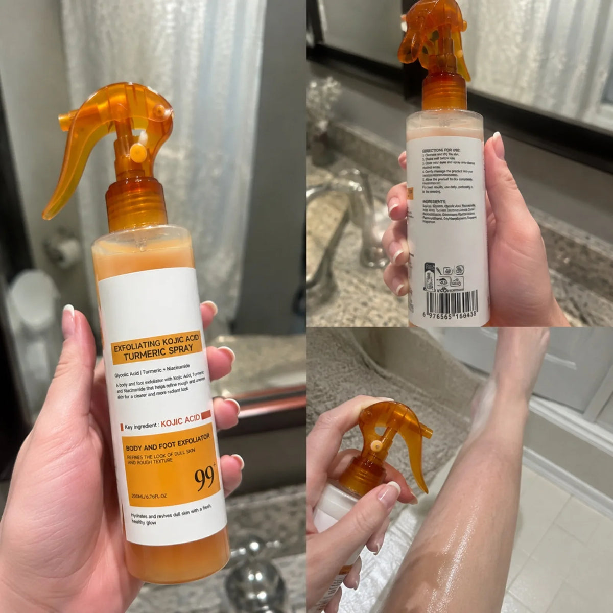 200ML Exfoliating Kojic Acid Turmeric Spray Body Foot Skin Spray Smoothing Rough Texture Hydrating Refreshing Body SkinCare