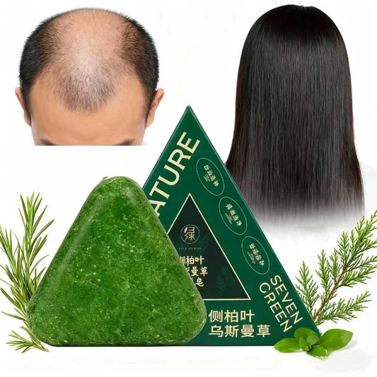 Green Shampoo Bar For Hair Growth Anti Hair Loss Control Oil & Dandruff Removal With Arborvitae & Usmania Herbs For Thicker Hair