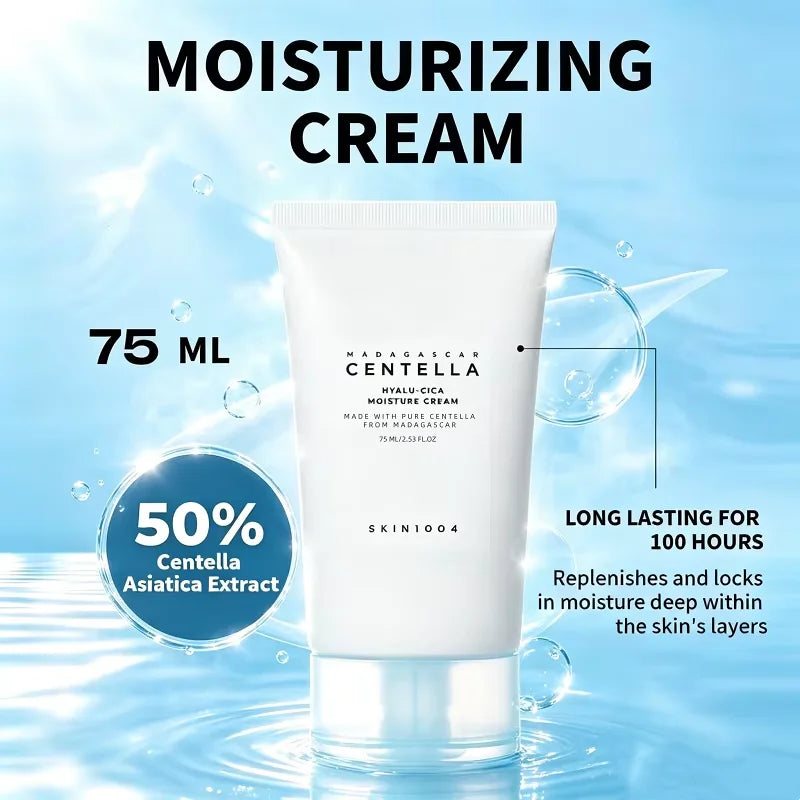 Korean Madagascar Centella Hyalu-Cica Moisture Cream,Hyaluronic Acid Deep Hydration Face Nourishing Moisturizer Cream 75ml