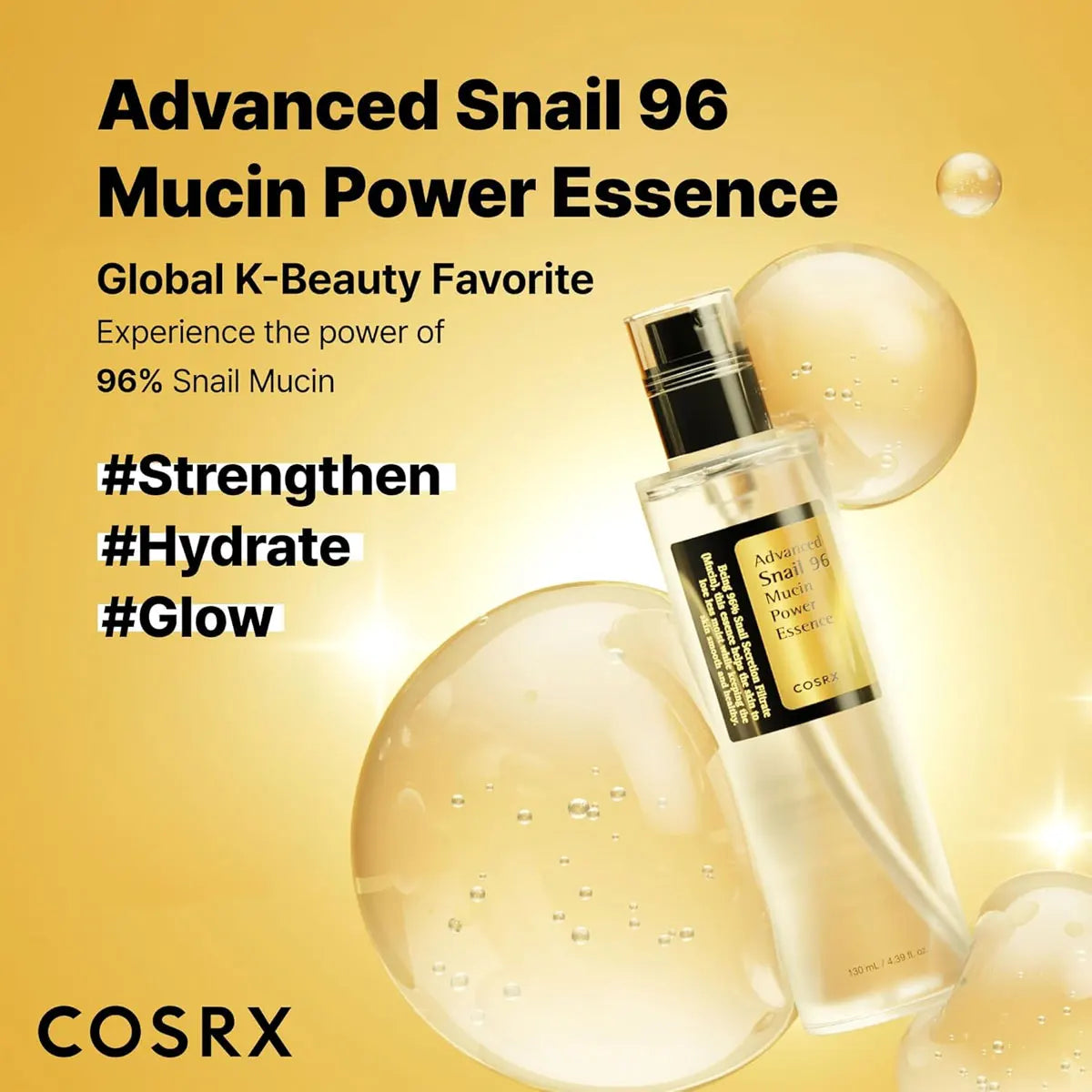 COSRX Snail Mucin 96 Power Repairing Essence 100ml, Quick Absorption, Mild Formula, Korean Cosmetics, Korean Skincare