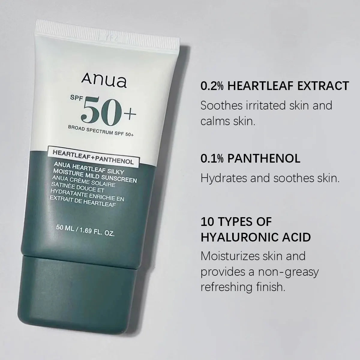 ANUA HEARTLEAF SILKY SUNCREAM 50ML, Silky Texture, Fresh Skin Feel, Korean Cosmetics, Korean Skincare