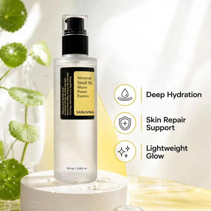 Korean Skincare Snail Mucin 96% Essence 100ml Hydrating Repair Serum for Dull Skin,Facial Brightening Anti-Aging Serum Face Care