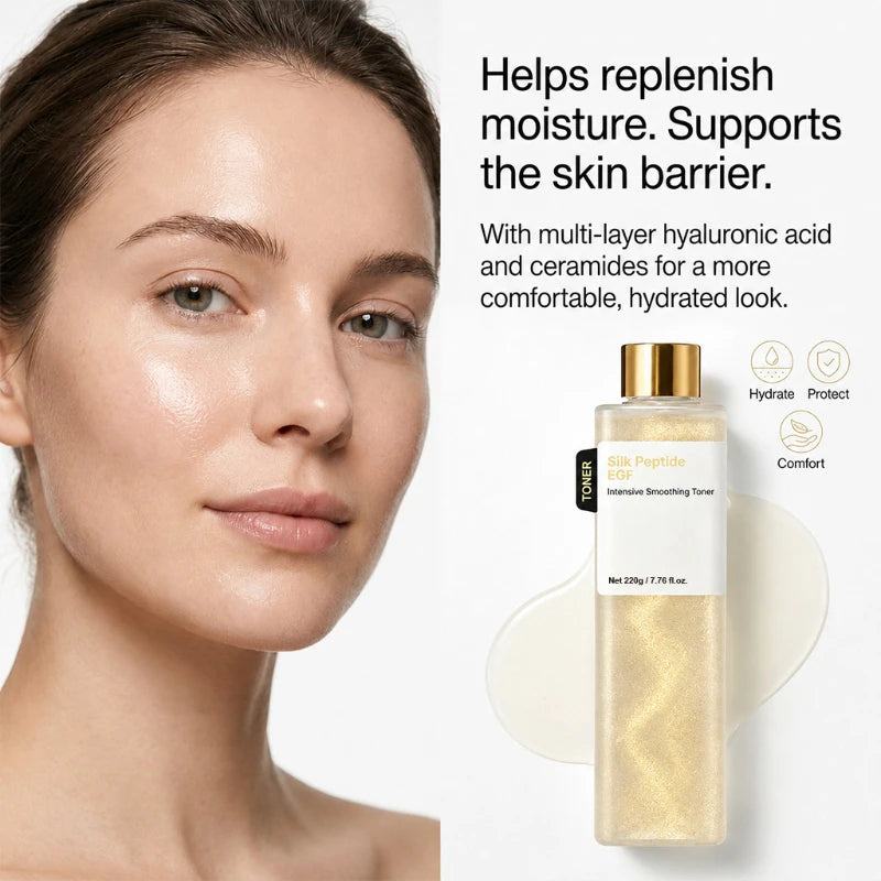 Silk Peptide EGF Facial Toner Gold Particle Smoothing Essence Water Deep Hydration Moisturizing Face Liquid Daily Korea Skincare