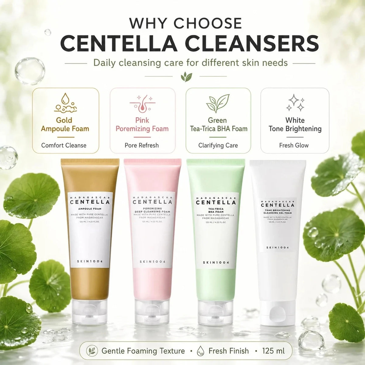 Korean Centella Poremizing Deep Cleansing Foam,Tone Brightening Cleansing Gel Foam,Facial Moisturizing Fresh Cleanser 125ml