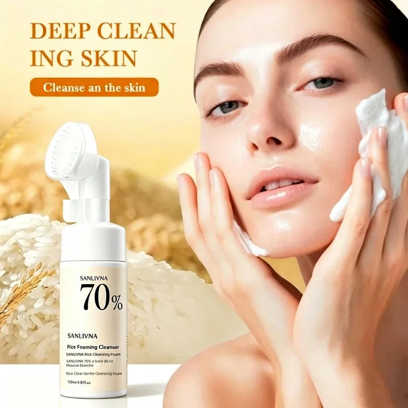 Rice Cleansing Mousse,Deep Cleansing Face Wash 120ml Gentle Pore Cleansing & Makeup Removal,Hydrating Face Cleansing Products
