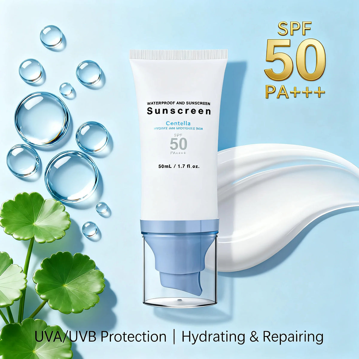 Centella UV Shield Cream SPF50 PA++++ 50ml - Waterproof Hydrating Sunscreen for Face & Body, Non-Greasy Protection.
