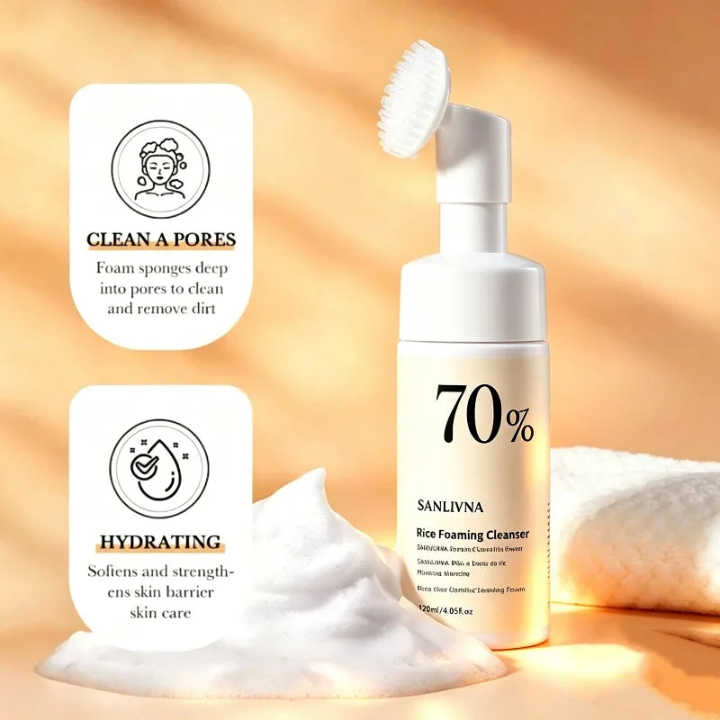 Rice Cleansing Mousse,Deep Cleansing Face Wash 120ml Gentle Pore Cleansing & Makeup Removal,Hydrating Face Cleansing Products