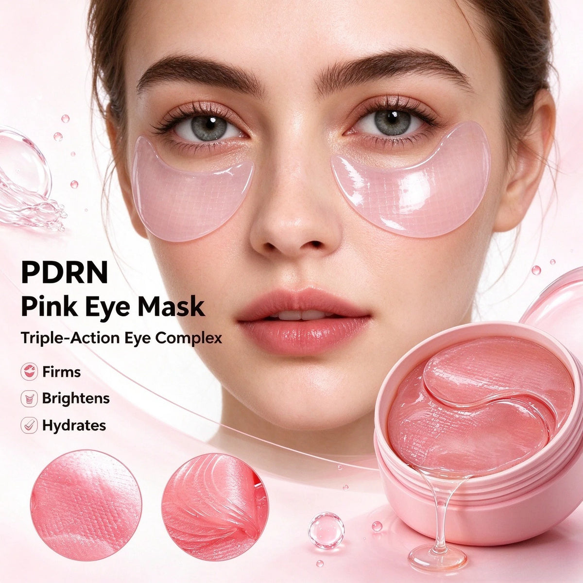 PDRN Pink Gel Under Eye Patches 30 Pairs | Moisturizing, Soothing, Firming, Reduce Fine Lines for Delicate Eye Skin