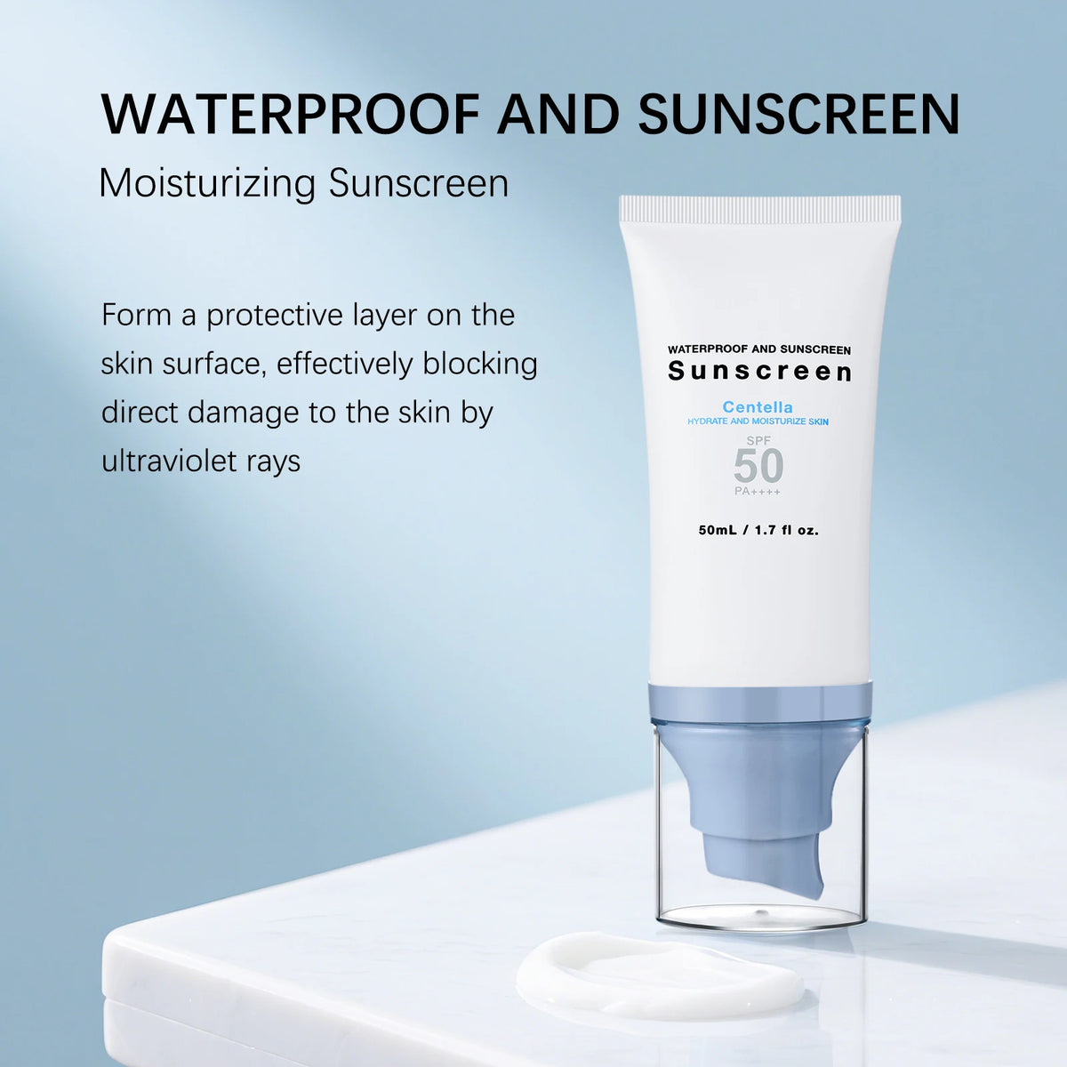 Centella UV Shield Cream SPF50 PA++++ 50ml - Waterproof Hydrating Sunscreen for Face & Body, Non-Greasy Protection.