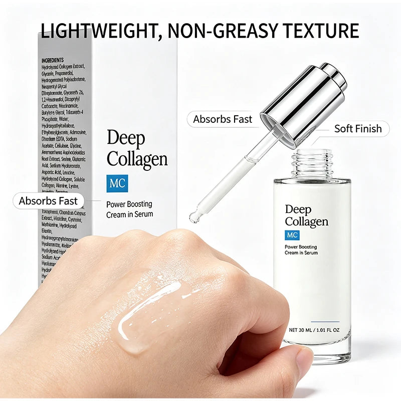 30ml Deep Collagen Power Boosting Cream In Serum Lightweight Non‑Greasy Fast‑Absorbing Daily Facial Skin Care Essence For Face