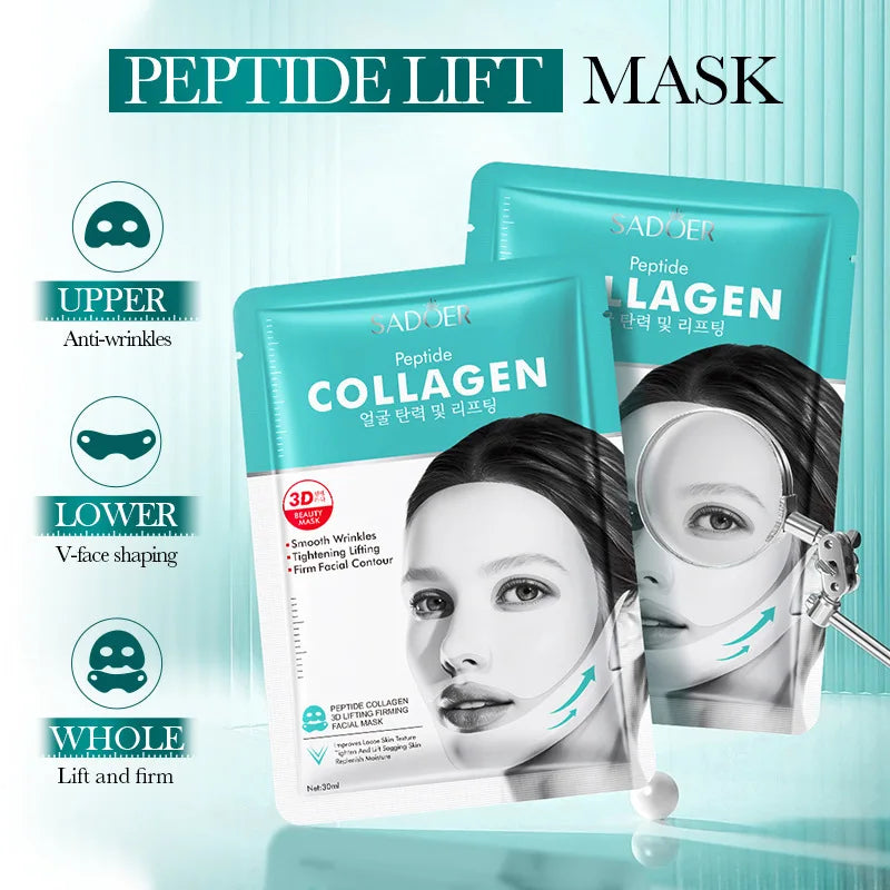5pcs SADOER Peptide Collagen 3D Lifting Firming Facial Masks Moisturizing Anti-Aging Anti Wrinkles V-Face Shaping Face Mask