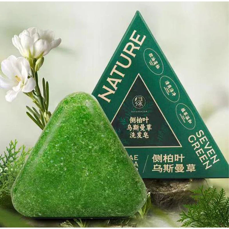 Green Shampoo Bar For Hair Growth Anti Hair Loss Control Oil & Dandruff Removal With Arborvitae & Usmania Herbs For Thicker Hair