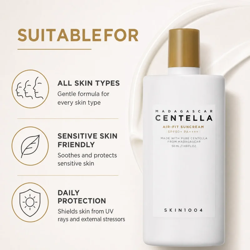 Korean Centella Air-fit Sun Cream,Tea‑Trica Sunscreen Milk and Poremizing Velvet Finish Sun Cream Face Anti-aging Skincare 50ml