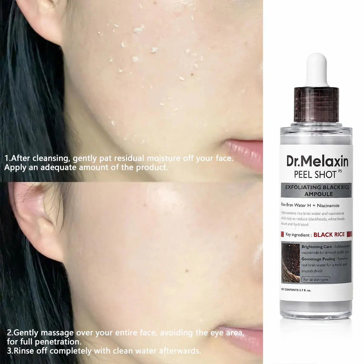 Dr.Melaxin PEEL SHOT EXFOLIATING BLACK RICE AMPOULE 80ml, Refine Texture, Soften Skin, Korean Cosmetics, Korean Skincare