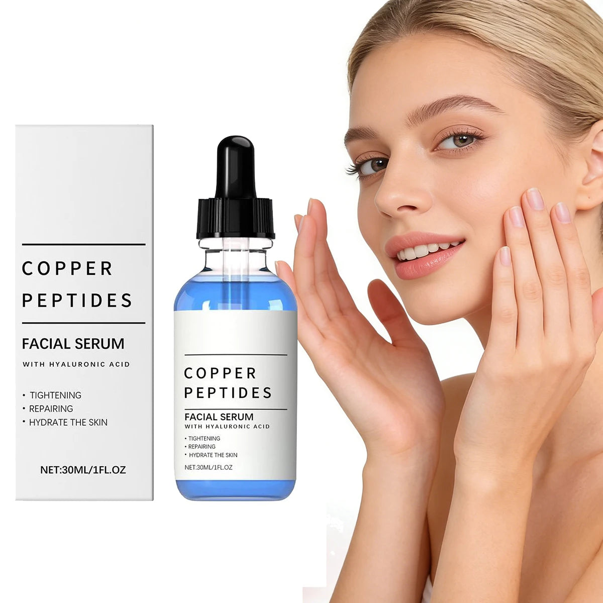 30ML Copper Peptide Serum for Face with Hyaluronic Acid, Copper Peptide Face Serum Moisturising Soothing for Fine Lines Skincare