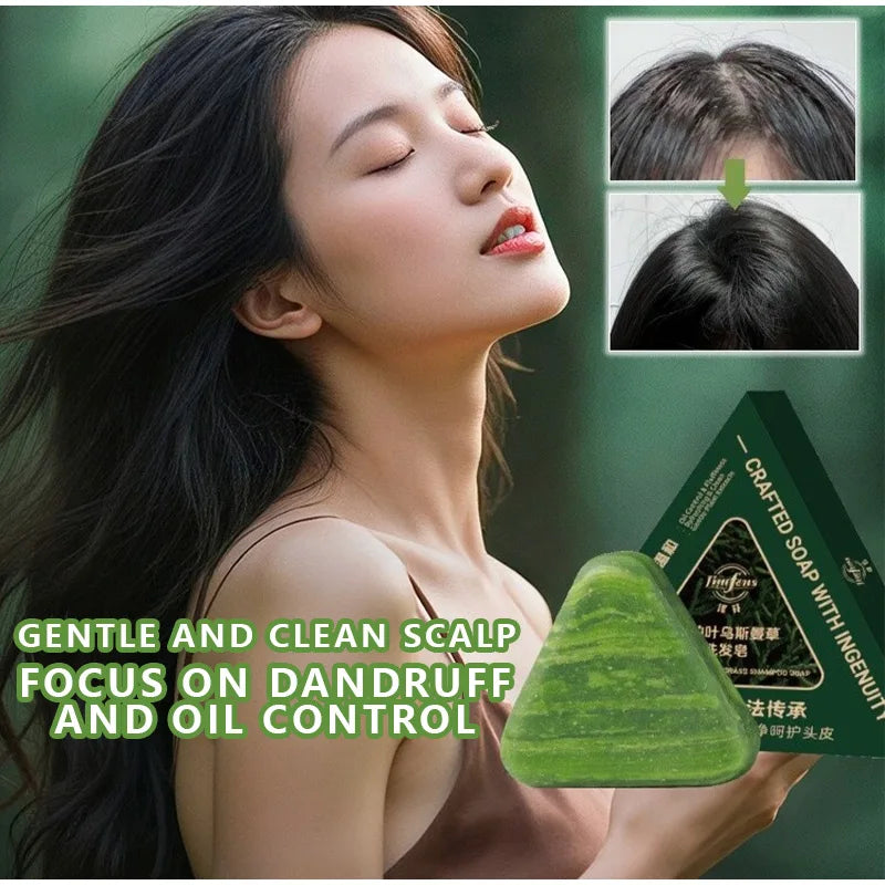 Green Shampoo Bar For Hair Growth Anti Hair Loss Control Oil & Dandruff Removal With Arborvitae & Usmania Herbs For Thicker Hair