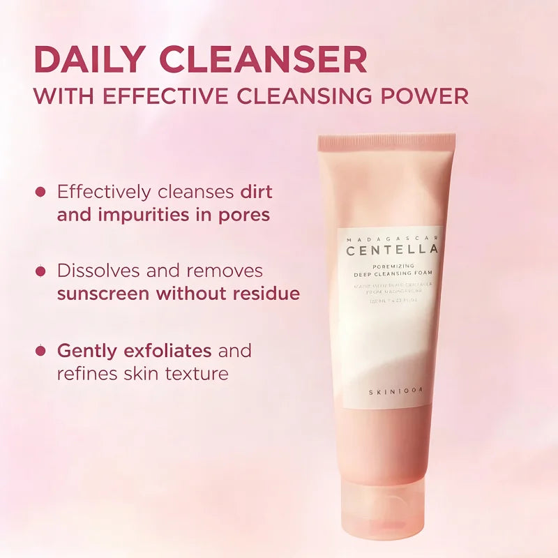 Korean Skincare Centella Moisturizing Pore Cleansing Set,Poremizing Quick Clay Stick Mask & Facial Deep Cleansing Cleanser Foam