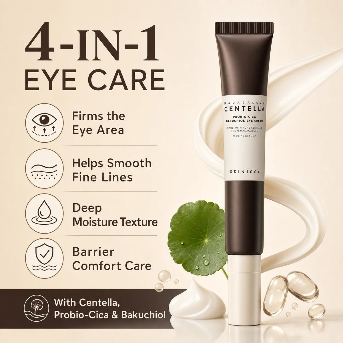 Korean Skin Care Centella Probio-Cica Bakuchiol Glow Eye Cream Reduces Fine Lines Facial Moisturizing Firming Skin Eye Care