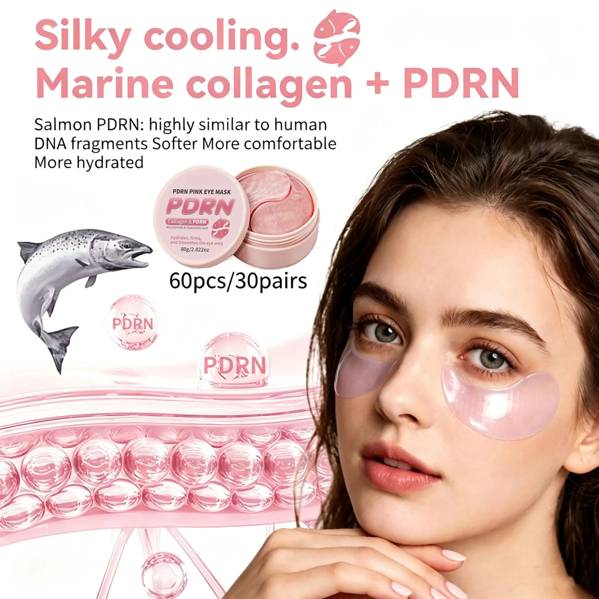 PDRN Pink Gel Under Eye Patches 30 Pairs | Moisturizing, Soothing, Firming, Reduce Fine Lines for Delicate Eye Skin
