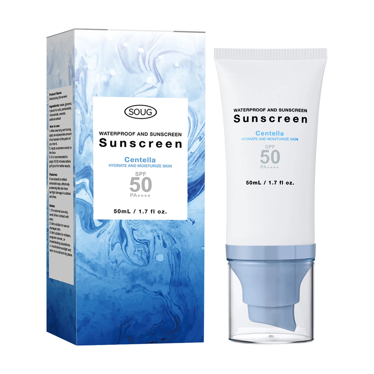 Centella UV Shield Cream SPF50 PA++++ 50ml - Waterproof Hydrating Sunscreen for Face & Body, Non-Greasy Protection.