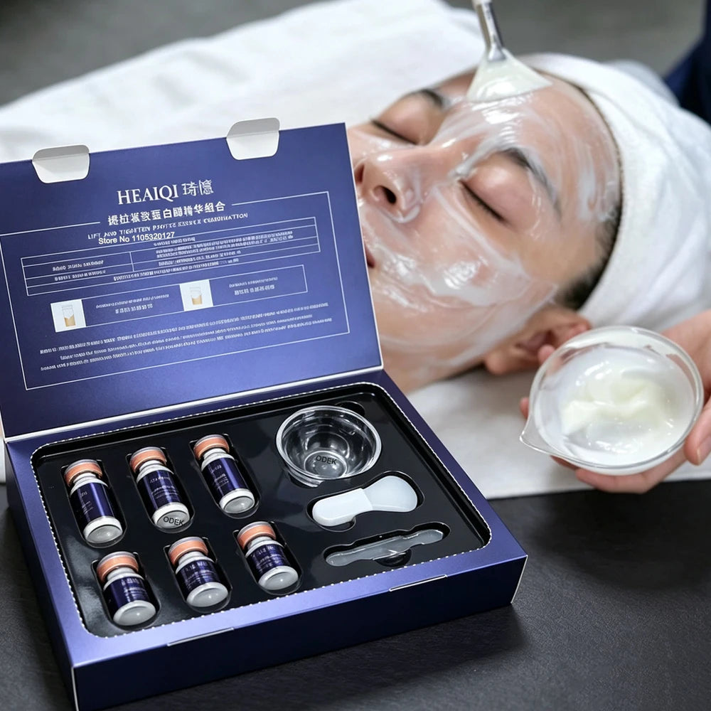 Korea Facial Protease Collagen Peptide Lifting Firming Essence Mask Kit Brightening Moisturizing Reduce Fine Lines SkinCare Set