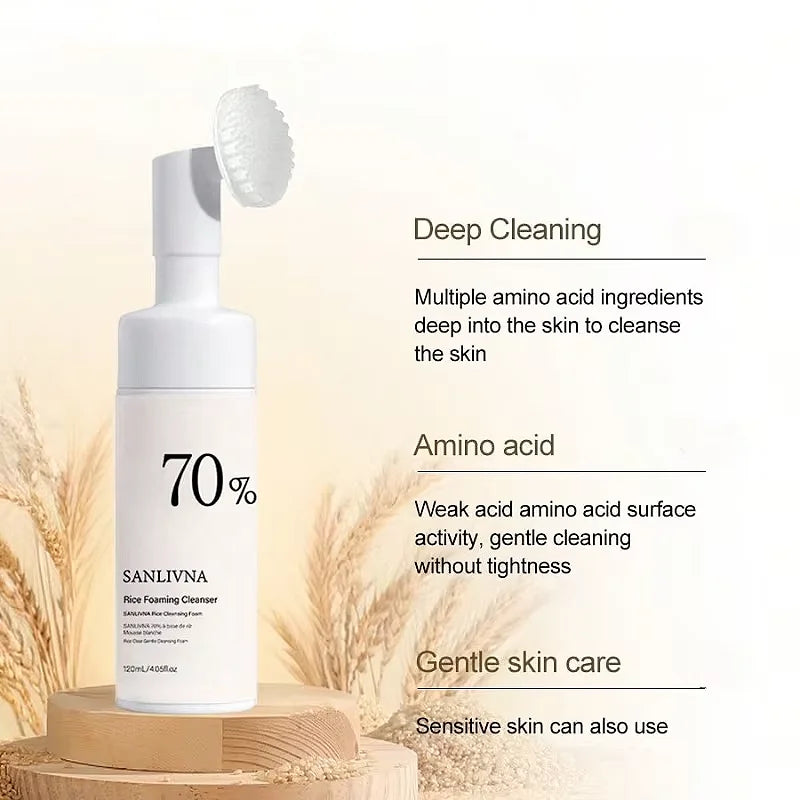 Rice Cleansing Mousse,Deep Cleansing Face Wash 120ml Gentle Pore Cleansing & Makeup Removal,Hydrating Face Cleansing Products