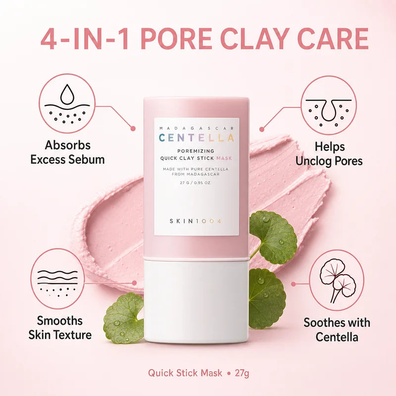 Korean Skincare Centella Moisturizing Pore Cleansing Set,Poremizing Quick Clay Stick Mask & Facial Deep Cleansing Cleanser Foam