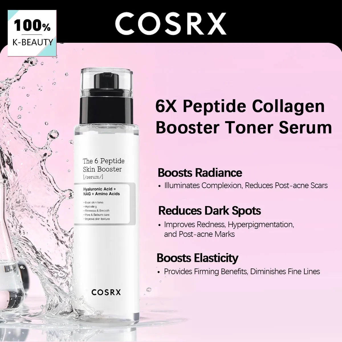 COSRX The 6 Peptide Collagen Booster Toner Serum 150ml, Fast Absorption, Soft Skin Touch, Korean Cosmetics, Korean Skincare