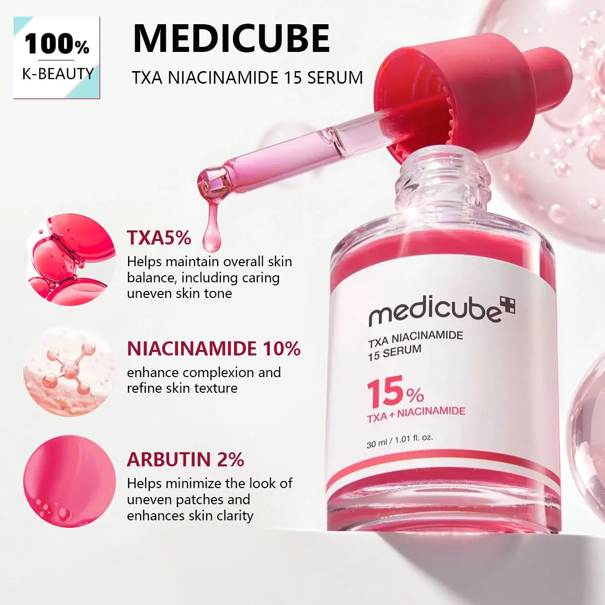 MEDICUBE TXA NIACINAMIDE 15 SERUM 30ml, Silky Liquid Texture, Light Skin Feel, Korean Cosmetics, Korean Skincare