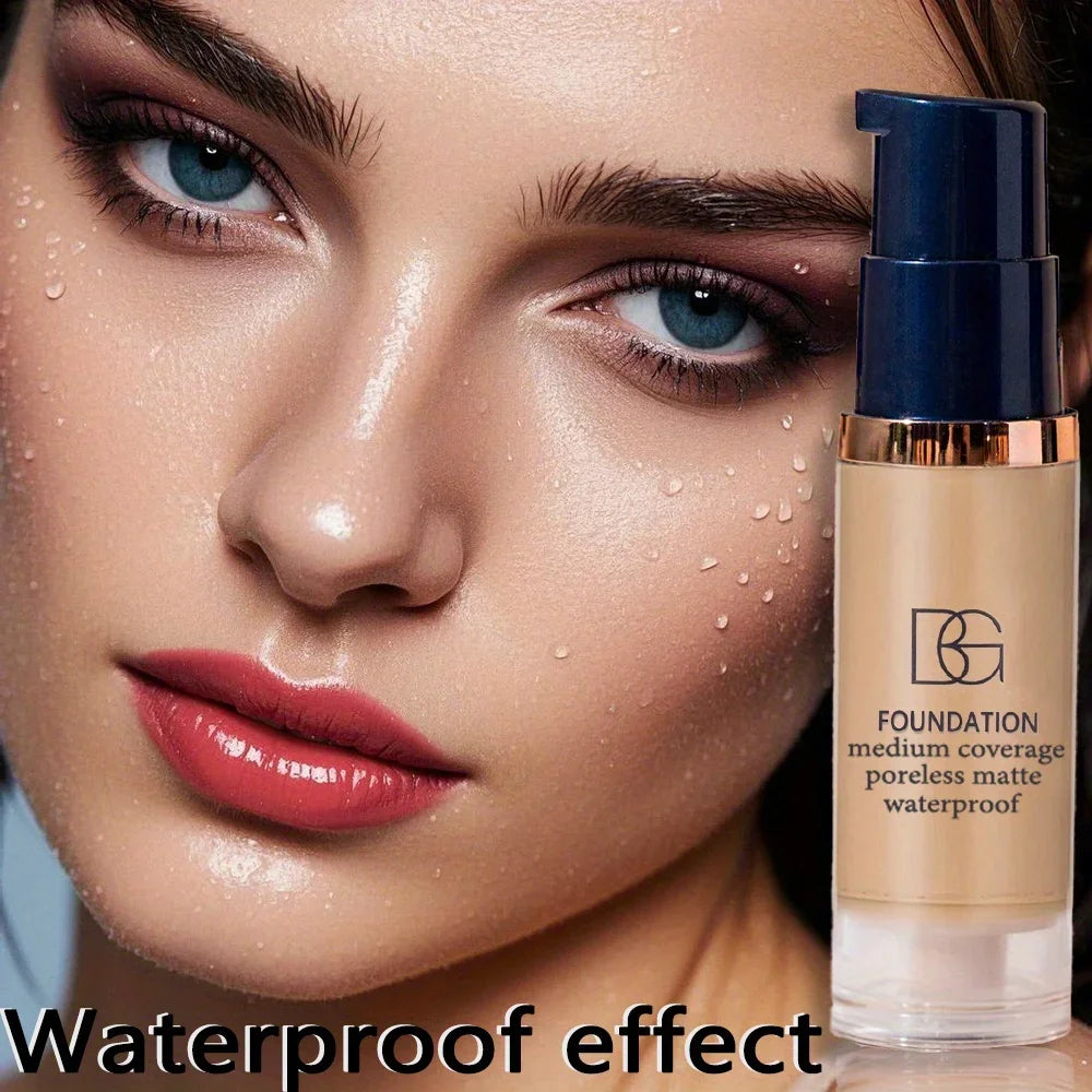 2Pcs Full Coverage Waterproof Liquid Foundation&Black Triangular Powder Puff-LongLasting Matte Finish Dark Circle&Blemish Cover