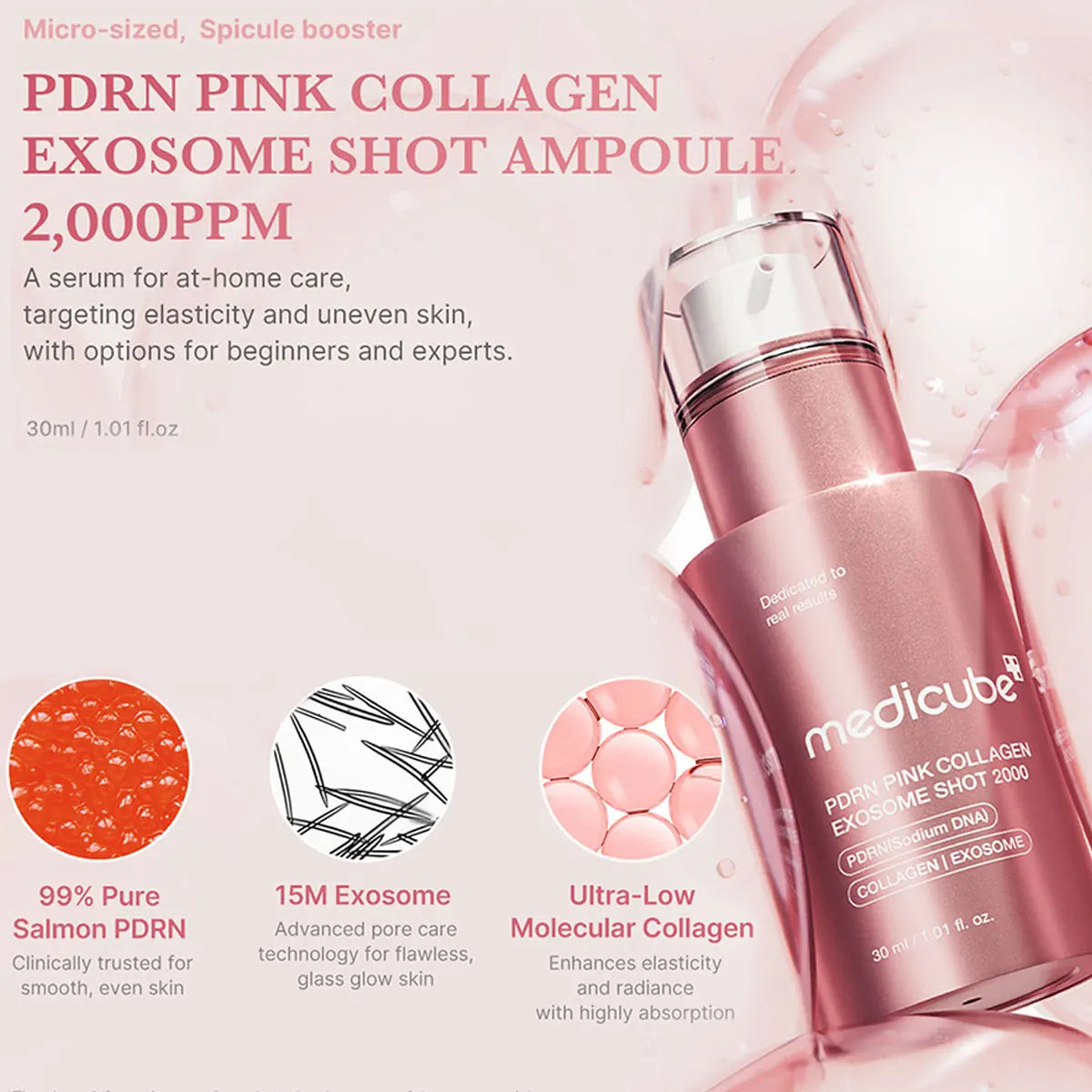 Medicube PDRN Pink Collagen,Pink Transparent Liquid,Lightweight&Fast-Absorbing,Two Versions,K-Beauty,Korean Makeup