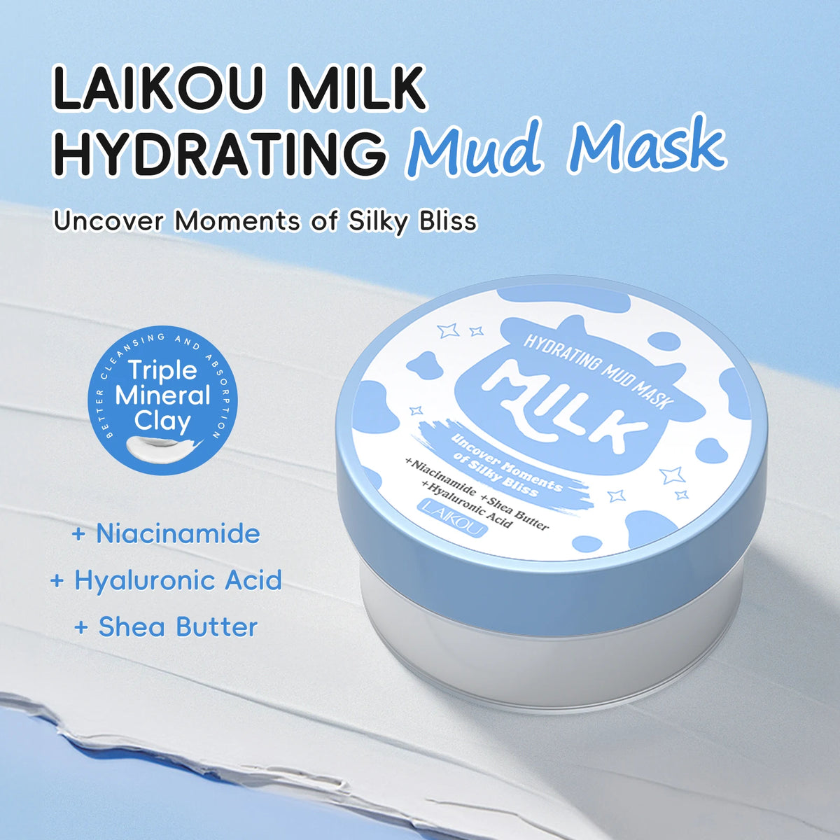 LAIKOU Milk Hydrating Mud Mask 90g Kaolin Sea Mud Gentle Cleansing Smoothing Brightening Face Clay Mask