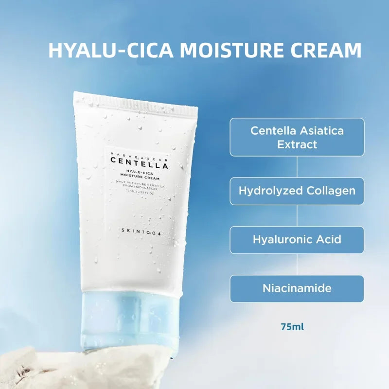 Korean Madagascar Centella Hyalu-Cica Moisture Cream,Hyaluronic Acid Deep Hydration Face Nourishing Moisturizer Cream 75ml