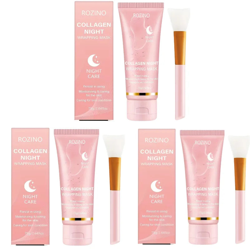Collagen Intensive Moisturizing Nighttime Peel-Off Mask 75g, Comes with a Free Mask Brush, Gel Texture Is Easy to Absorb, Deeply Hydrates and Moisturizes, Instantly Relieves Dryness with a Single Swipe and Peel-Off, Evens Out