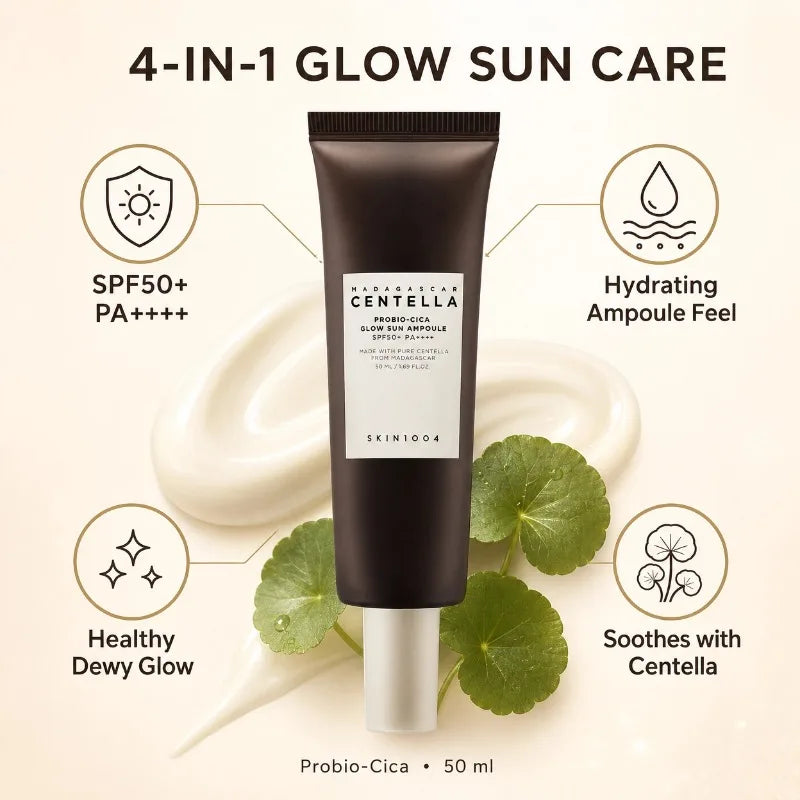 Korean Centella Probio-Cica Glow Suncreen Ampoule,SPF50+ Sun Protection,Facial Moisturising Daily Sun Face Cream Ampoule 50ml
