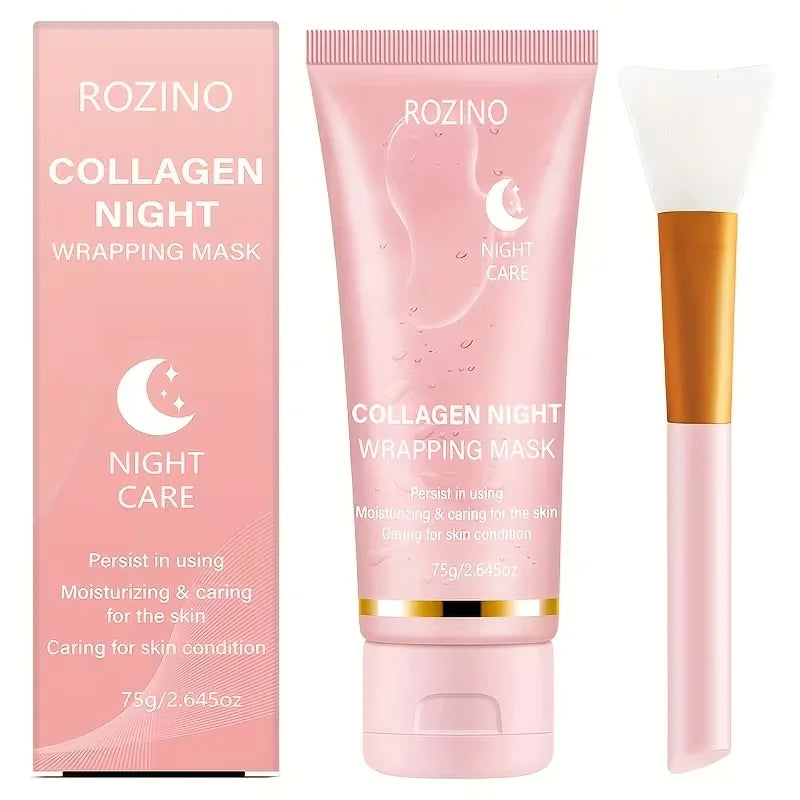 Collagen Intensive Moisturizing Nighttime Peel-Off Mask 75g, Comes with a Free Mask Brush, Gel Texture Is Easy to Absorb, Deeply Hydrates and Moisturizes, Instantly Relieves Dryness with a Single Swipe and Peel-Off, Evens Out