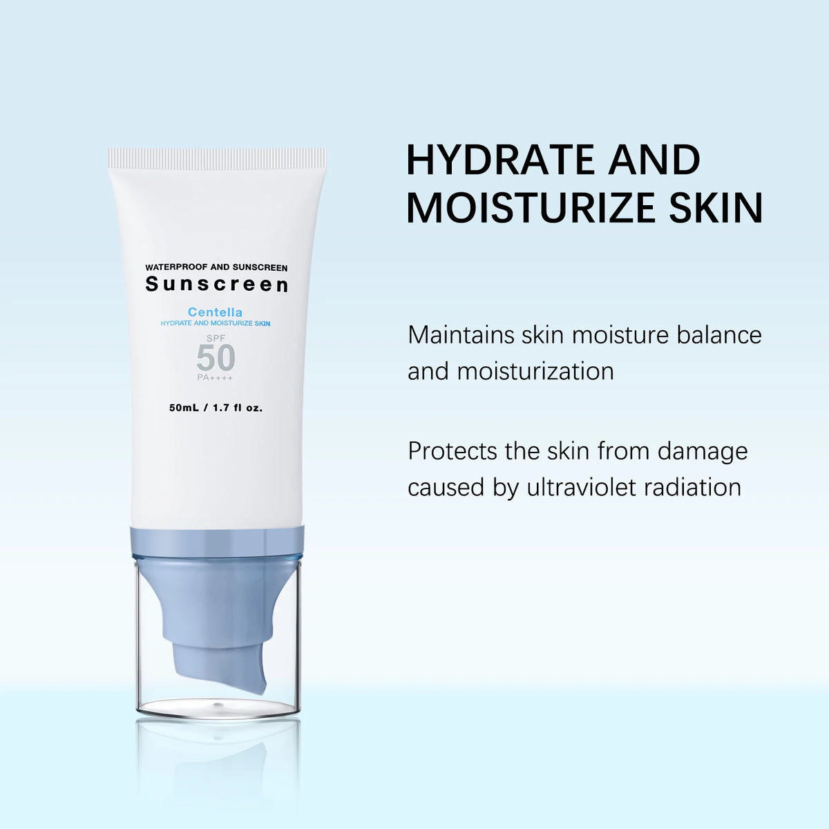 Centella UV Shield Cream SPF50 PA++++ 50ml - Waterproof Hydrating Sunscreen for Face & Body, Non-Greasy Protection.