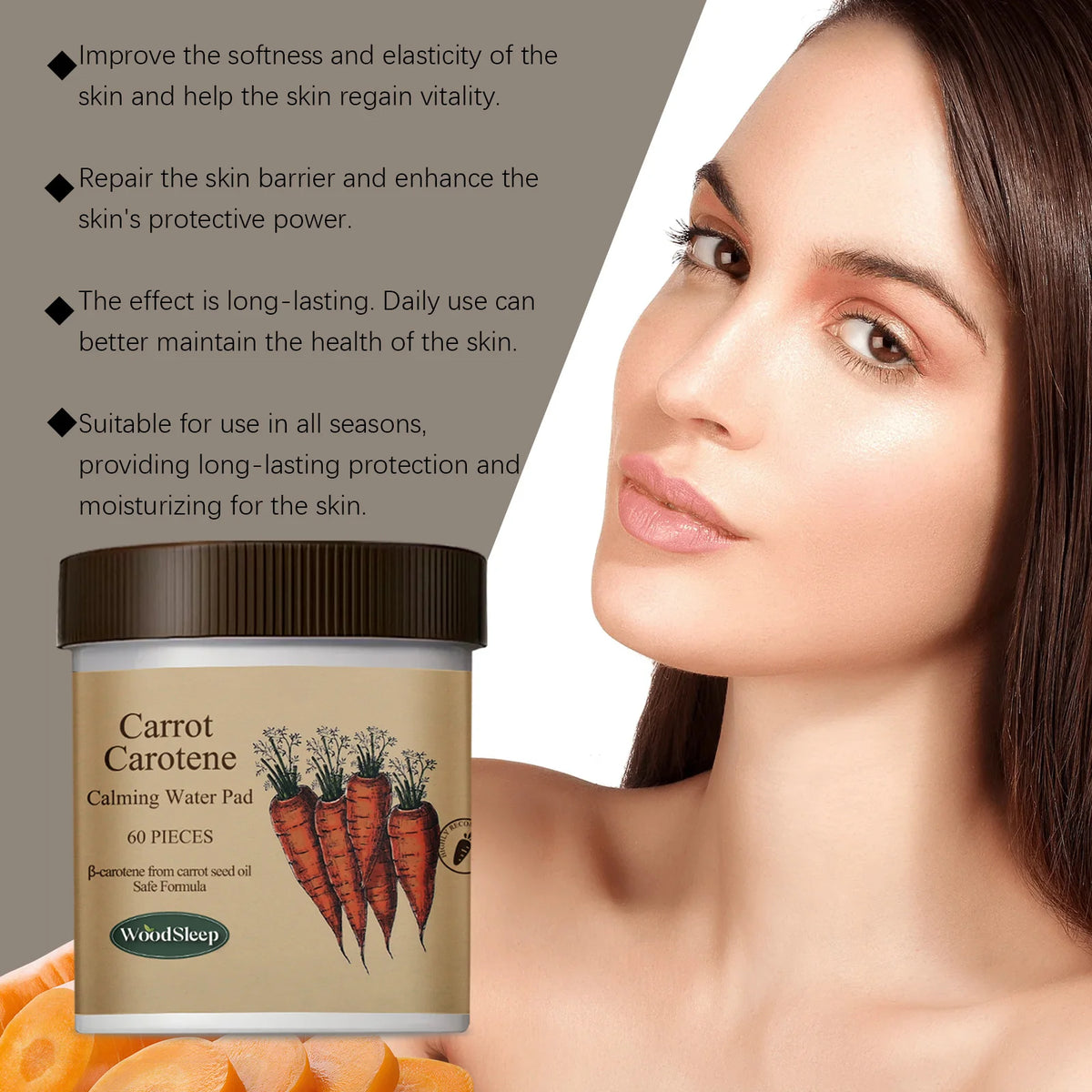 60PCS Carrot Carotene Face Pad Gentle Purifing Pores Moisturizing Refreshing Non-tight Soothing Redness Mild Face Cleaner Pad