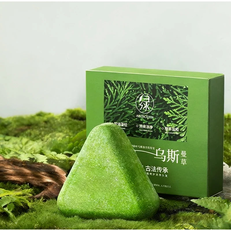 Green Shampoo Bar For Hair Growth Anti Hair Loss Control Oil & Dandruff Removal With Arborvitae & Usmania Herbs For Thicker Hair
