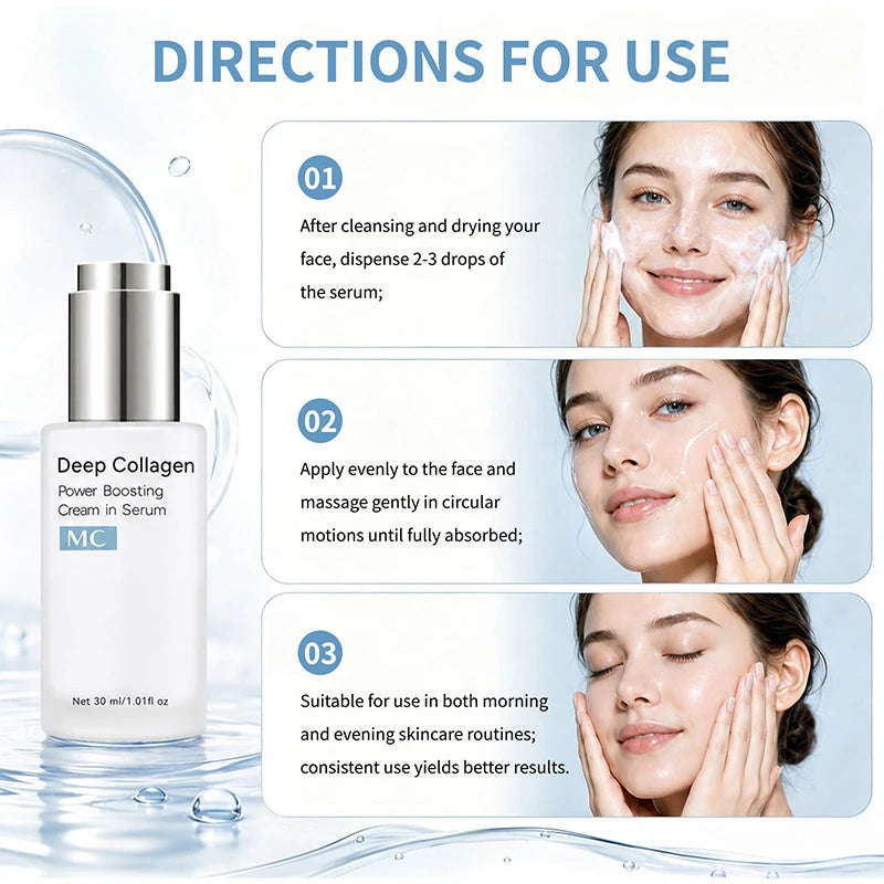 30ml Deep Collagen Power Boosting Cream In Serum Lightweight Non‑Greasy Fast‑Absorbing Daily Facial Skin Care Essence For Face