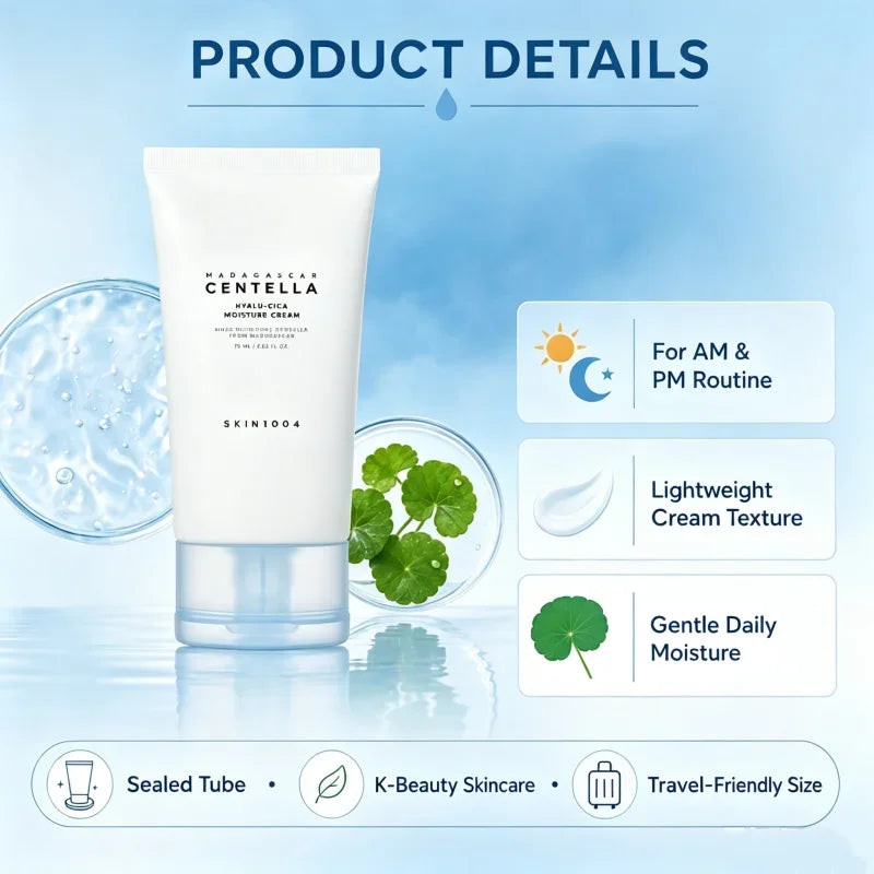 Korean Madagascar Centella Hyalu-Cica Moisture Cream,Hyaluronic Acid Deep Hydration Face Nourishing Moisturizer Cream 75ml