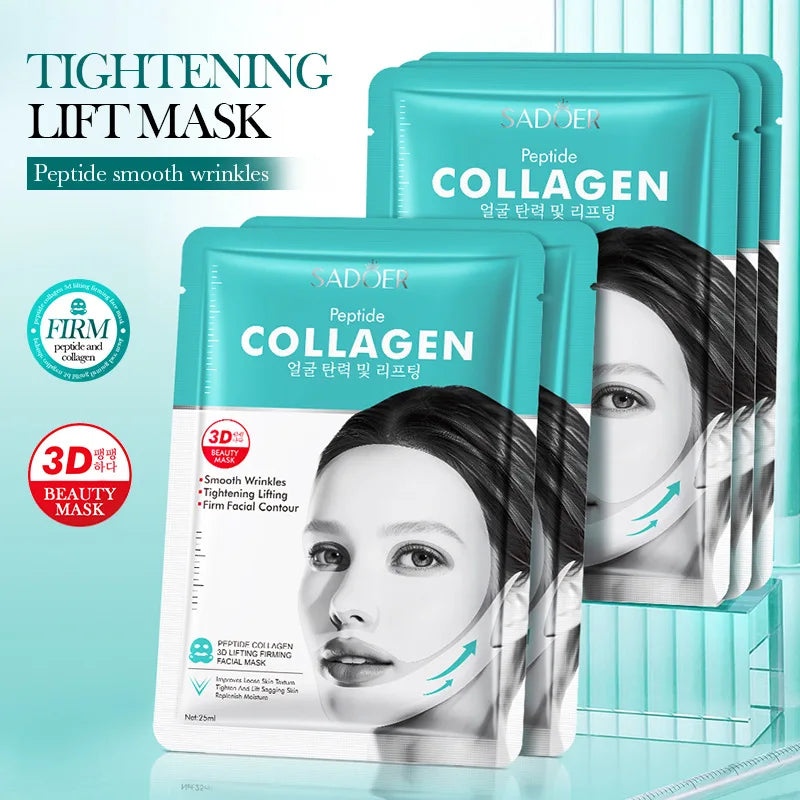 5pcs SADOER Peptide Collagen 3D Lifting Firming Facial Masks Moisturizing Anti-Aging Anti Wrinkles V-Face Shaping Face Mask