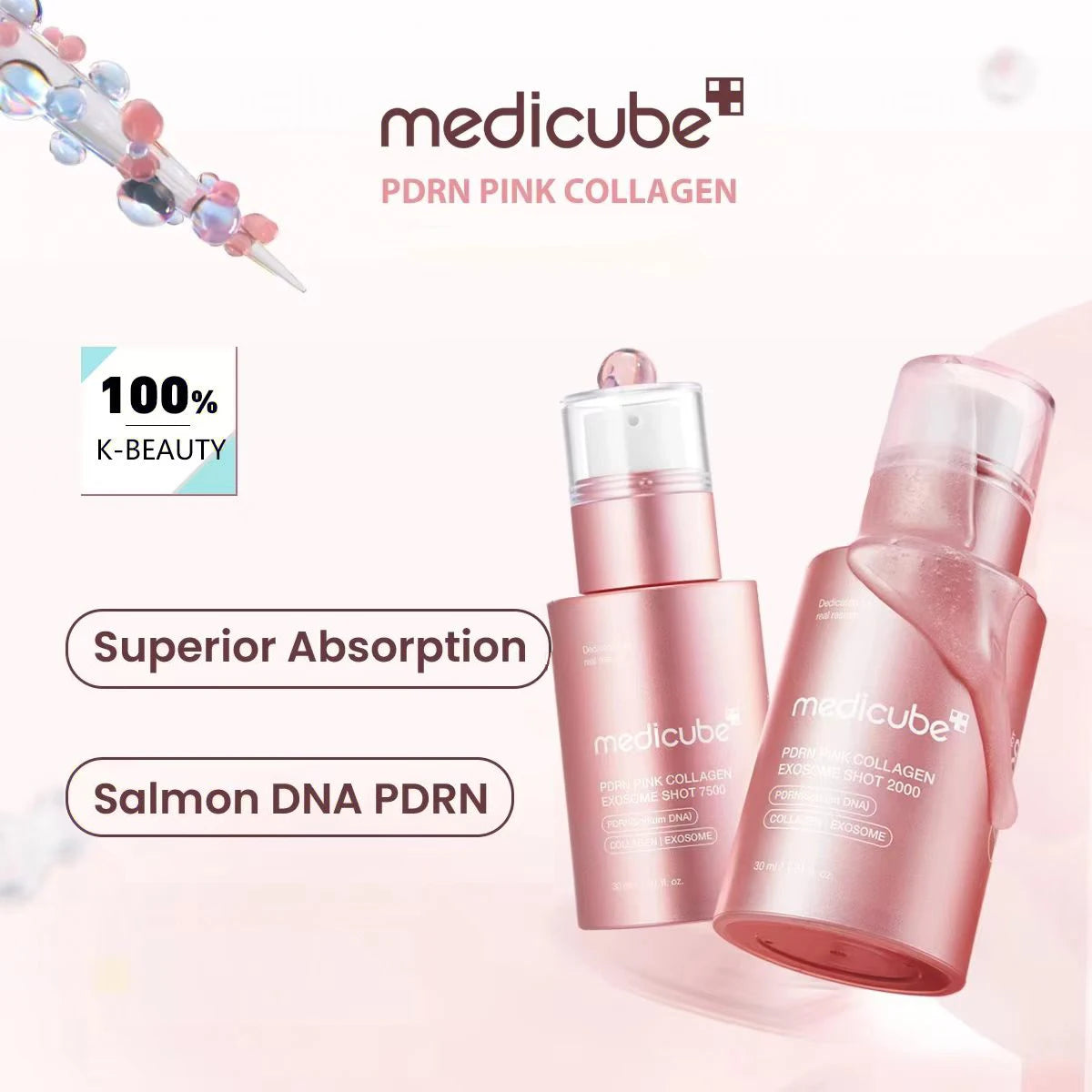 Medicube PDRN Pink Collagen,Pink Transparent Liquid,Lightweight&Fast-Absorbing,Two Versions,K-Beauty,Korean Makeup