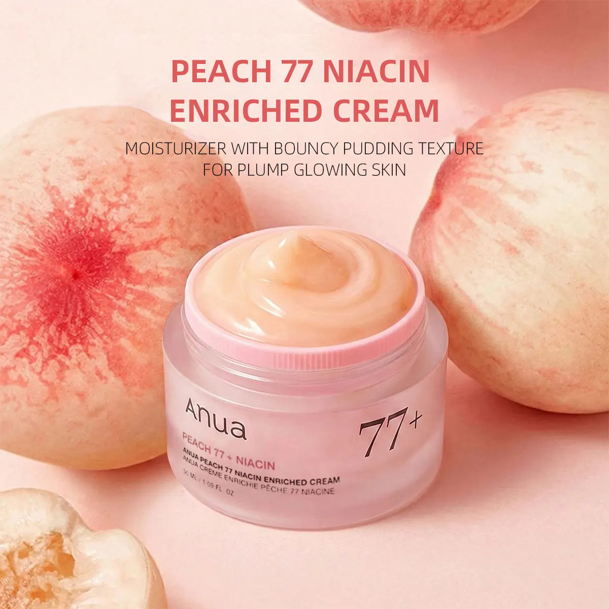 ANUA Peach 77% Niacin Enriched Cream 50ml, Silky Texture, Non-Greasy, Boost Skin Glow, Korean Cosmetics, Korean Skincare