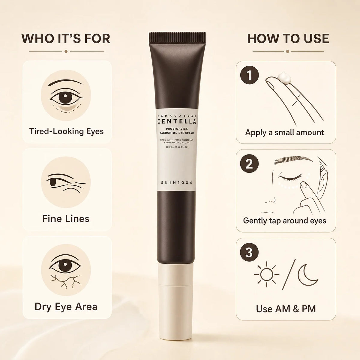Korean Skin Care Centella Probio-Cica Bakuchiol Glow Eye Cream Reduces Fine Lines Facial Moisturizing Firming Skin Eye Care