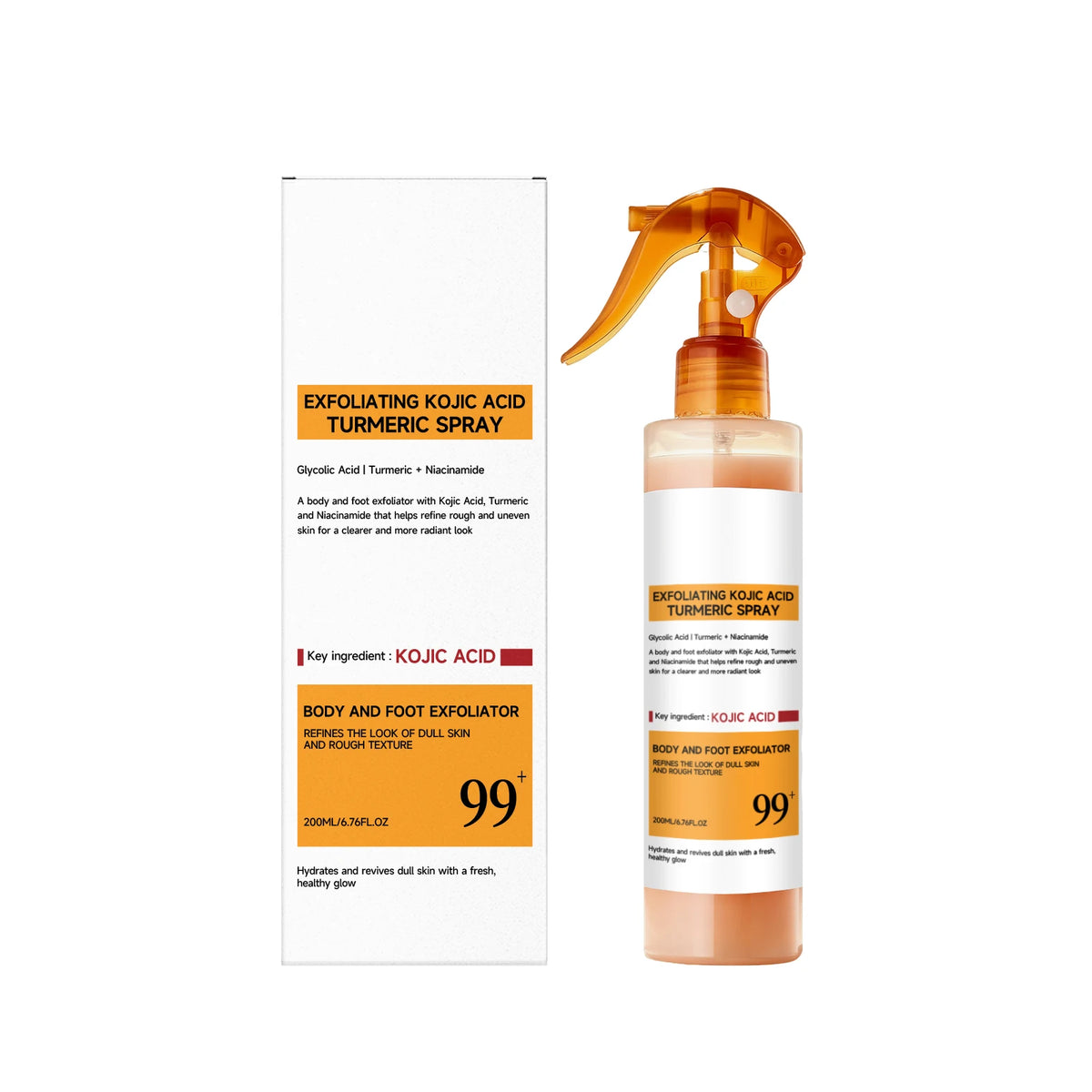200ML Exfoliating Kojic Acid Turmeric Spray Body Foot Skin Spray Smoothing Rough Texture Hydrating Refreshing Body SkinCare