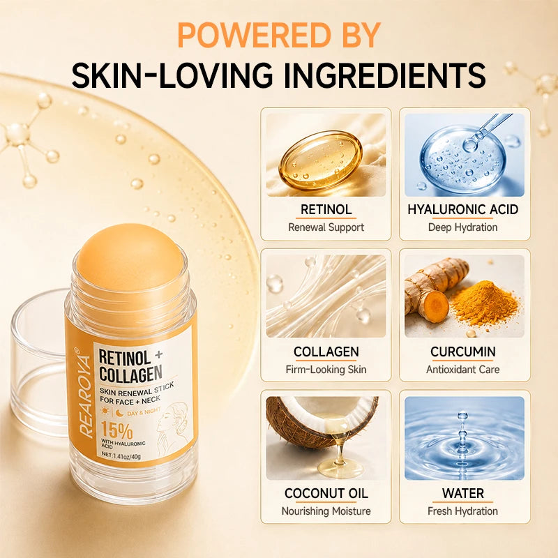 Retinol + Collagen Face Cream Neck Renewal Stick,Day and Night Hydrating Facial Lifting Firming Cream,Non-Greasy, Easy to Absorb