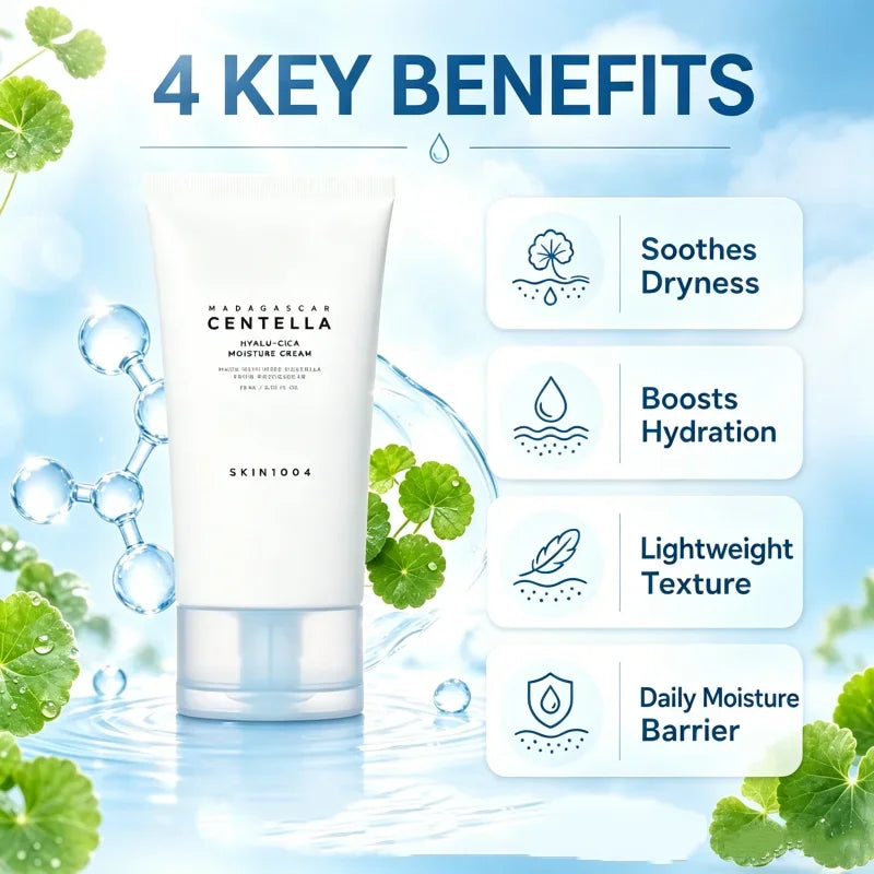 Korean Madagascar Centella Hyalu-Cica Moisture Cream,Hyaluronic Acid Deep Hydration Face Nourishing Moisturizer Cream 75ml