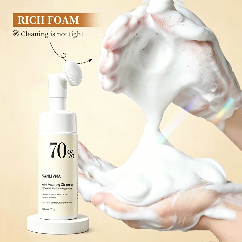 Rice Cleansing Mousse,Deep Cleansing Face Wash 120ml Gentle Pore Cleansing & Makeup Removal,Hydrating Face Cleansing Products
